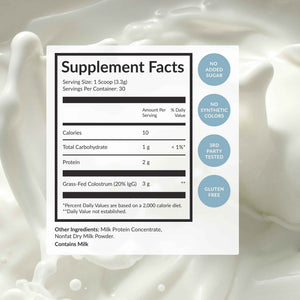 BEAM Unflavored Colostrum Powder I Grass-Fed Pure Whole Bovine Colostrum for Gut Health, Bloating & Immune Support I Non-GMO Recovery Supplement I 3g per Serving I Third-Party Tested I 30 Servings