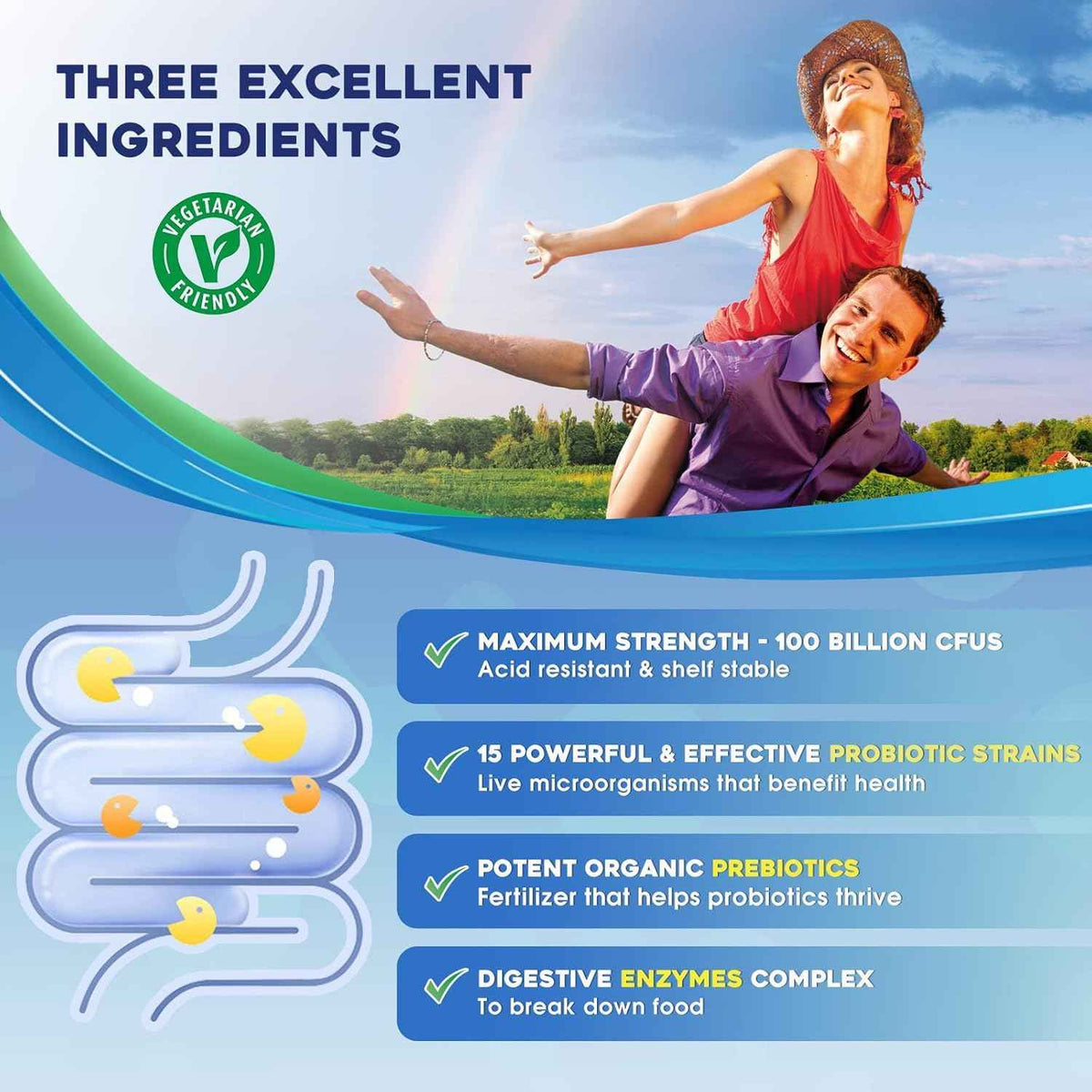 Probiotics for Women & Men - 100 Billion Plus Digestive Enzymes & Prebiotics, Highest Potency 3-in-1 Complete Probiotics for Digestive Health, Immune Support