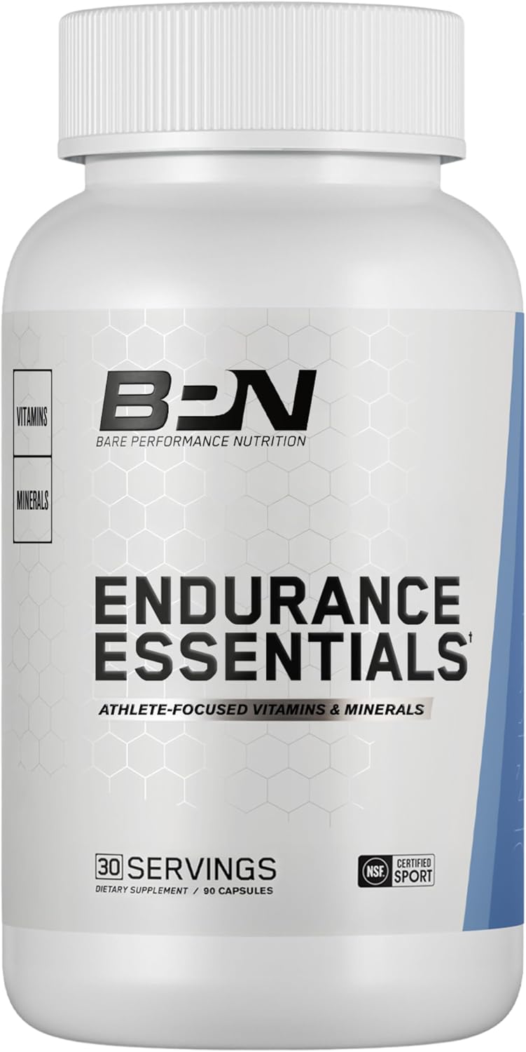 BARE PERFORMANCE NUTRITION Endurance Essentials | Endurance Athlete Daily Multivitamin | NSF Certified for Sport | Supports Energy, Muscle Function, Immune & Bone Health | 30 Capsules