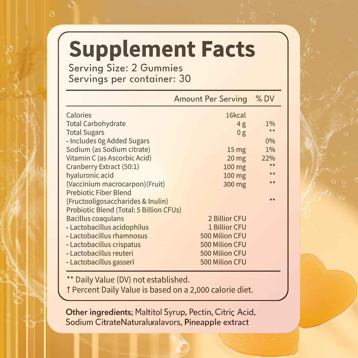 NEWUREHO Probiotic Pineapple Gummies, Hawaiian Pineapple Feminine PH Balance Gummies, Supports Female Vitality and Gut Health 60 Gummies
