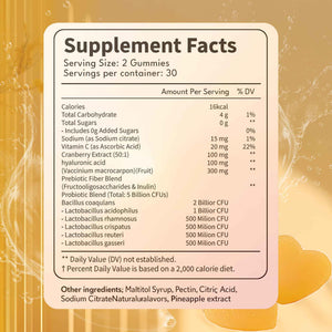 NEWUREHO Probiotic Pineapple Gummies, Hawaiian Pineapple Feminine PH Balance Gummies, Supports Female Vitality and Gut Health 60 Gummies