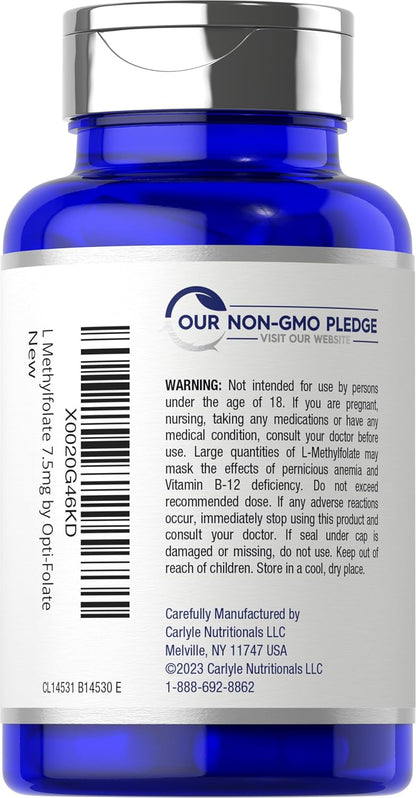 Carlyle L Methylfolate 7.5 mg | 60 Capsules | Optimized and Activated | Non-GMO, Gluten Free | Methyl Folate, 5-MTHF | by Opti-Folate