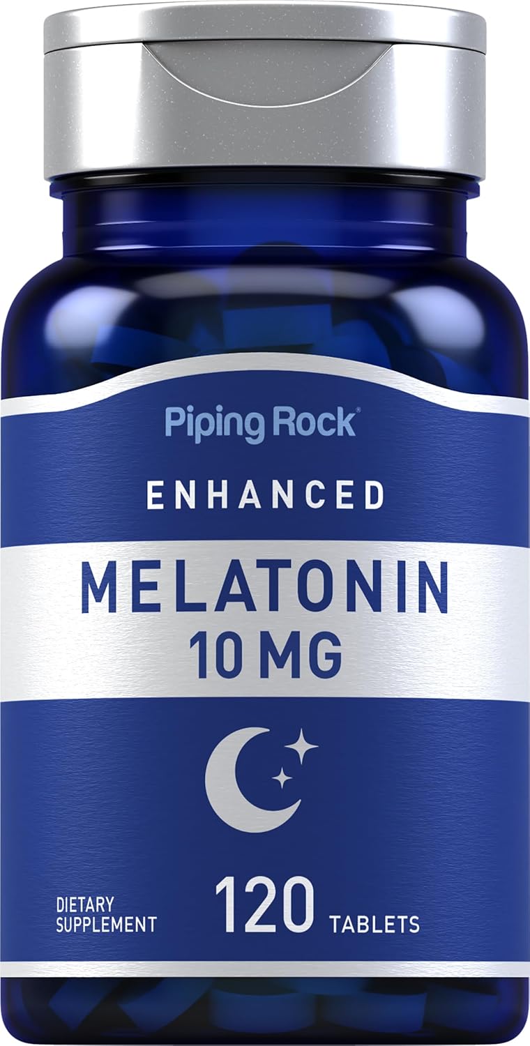 Piping Rock Melatonin 10mg | 120 Tablets | with L-Theanine | Adult Sleep Supplement | Extra Strength Formula | Vegetarian, Non-GMO, Gluten Free