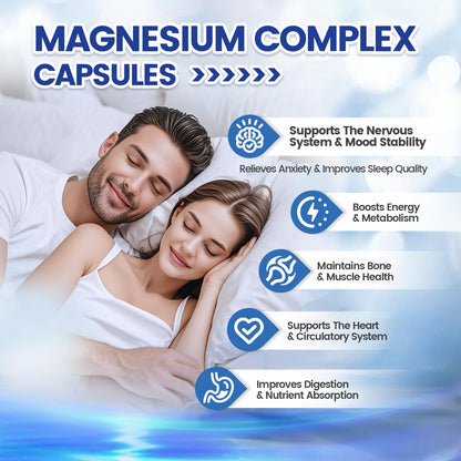 Triple Magnesium Complex for Women and Men, Magnesium Glycinate 400mg, Malate, Citrate, High Absorption Chelated Magnesium Supplement Support Sleep, Muscle, Non-GMO, Gluten Free - 240 Capsules