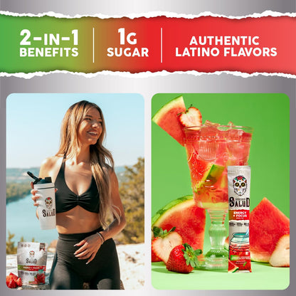 Salud 2-Pack | 2-in-1 Calm + Sleep (Punch) & Energy + Focus (Strawberry Watermelon) – 15 Servings Each, Drink Mix, Dairy & Soy Free, Non-GMO, Gluten Free, Vegan, Low Calorie, 1g of Sugar