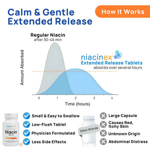 Niacinex Niacin 500mg Extended Time Release, 200 Tablets, Minimal to No-Flush, Vitamin B3 Supplement - Cholesterol Balance