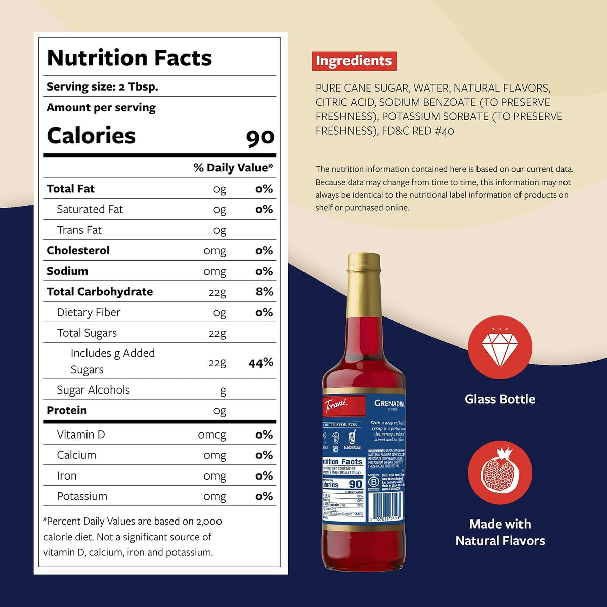 Torani Grenadine Syrup for Drinks, Flavoring for Sodas, Cocktails, and Mocktails, Pump Included, 25.4 Oz