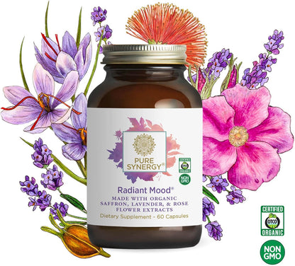 Pure Synergy Radiant Mood | Natural Mood and Sleep Supplement with Organic Saffron | with Saffron, Lemon Balm, and Magnolia Bark | for Sleep, and Stress Support (60 Capsules)