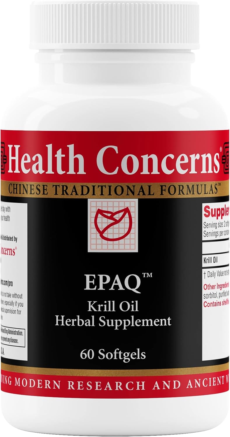 Health Concerns EPAQ – Brain Health Support Supplement – 1,000 mg of Krill Oil Per Serving – Cognitive Function & Heart Health – Chinese Herbal Supplement – Antioxidants & Phospholipids – 60 Softgels