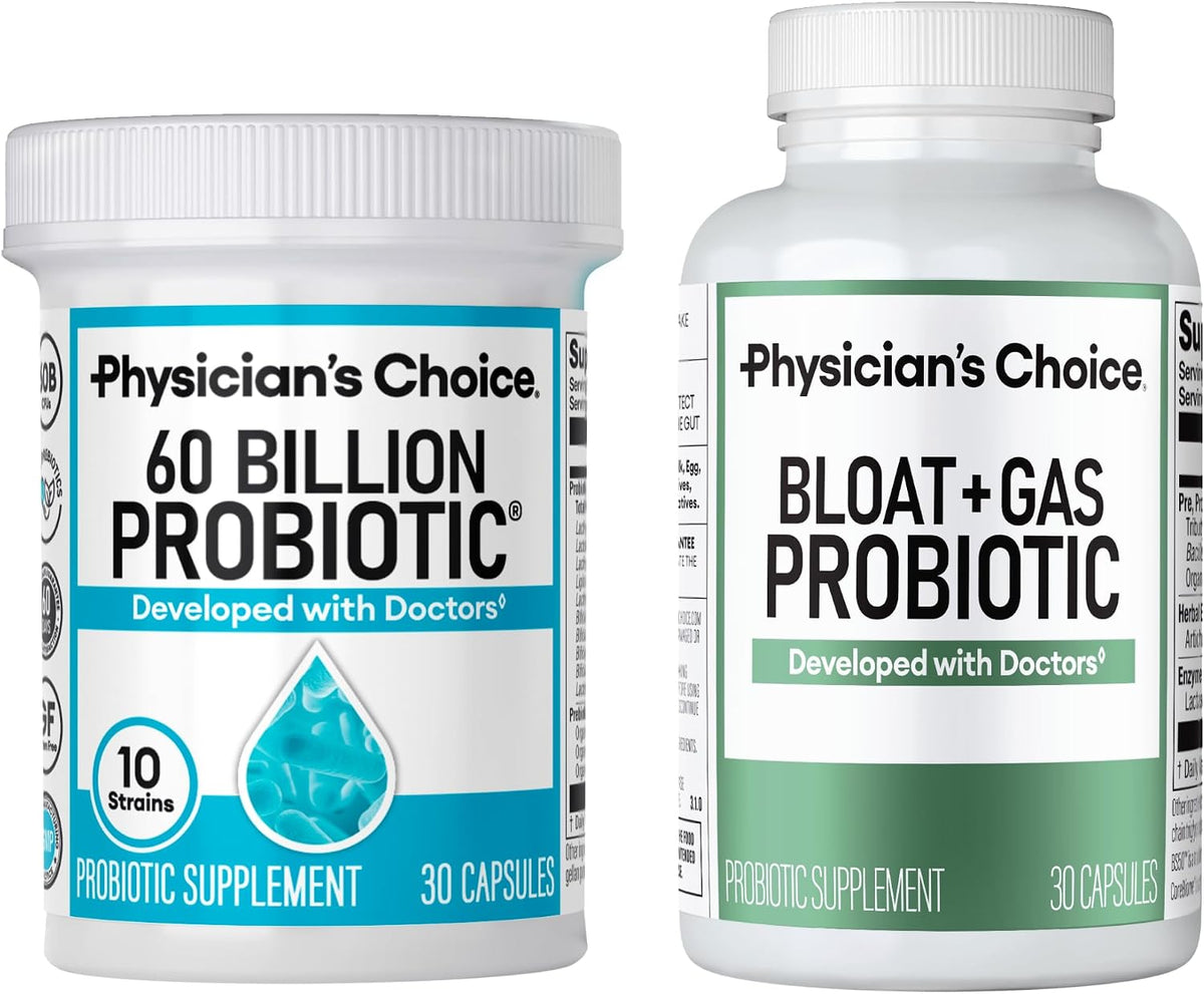 Physician's CHOICE Bloat & Gas Probiotic 30ct + 60 Billion Probiotic 30ct - Digestive Wellness Bundle
