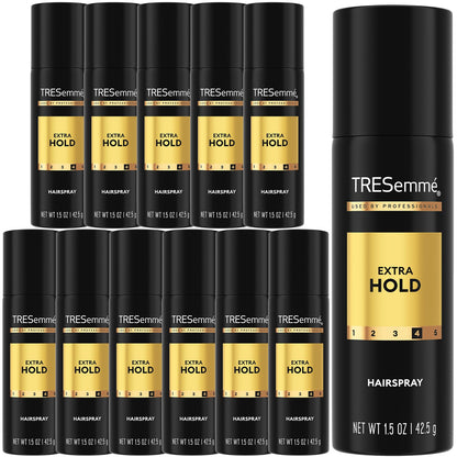 TRESemmé Travel Hairspray, Extra Hold, 12-Pack – Moisturizing Hair Spray, Anti-Humidity, Anti-Frizz Hair Products, 1.5 Oz Ea