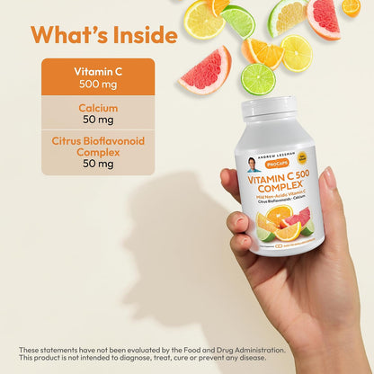 ANDREW LESSMAN Vitamin C 500 Complex 180 Capsules - Non-Acidic Vitamin C Plus Citrus Bioflavonoids for Immune System and Anti-Oxidant Support, No Stomach Upset, Small Easy to Swallow Capsules