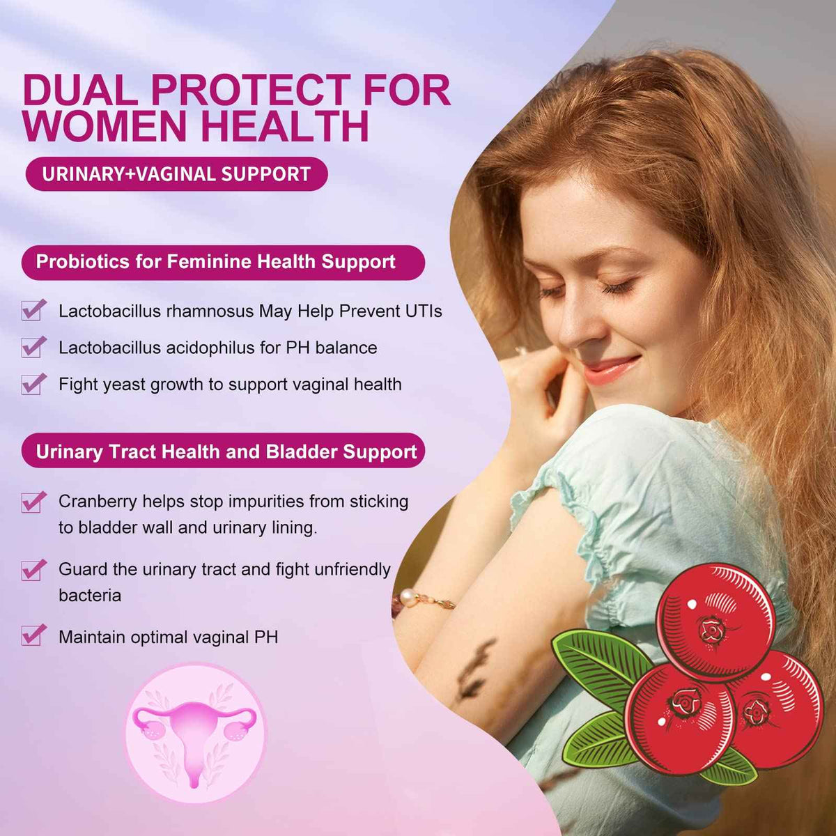 OMOGS 2PCS Women's Probiotic, with Cranberry Extract, Organic Prebiotics & Vitamin C, 90 Billion CFUs,18 Strains, Help for Boost Immune, Digestive, Gut Health & Women's Health,180 Tablets
