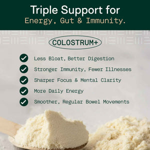 Adapt Naturals Colostrum Supplement with Lactoferrin & Beta-Glucan, Bio-Avail Grass Fed Bovine Colostrum Powder for Gut Health, Immune Support & Vitality