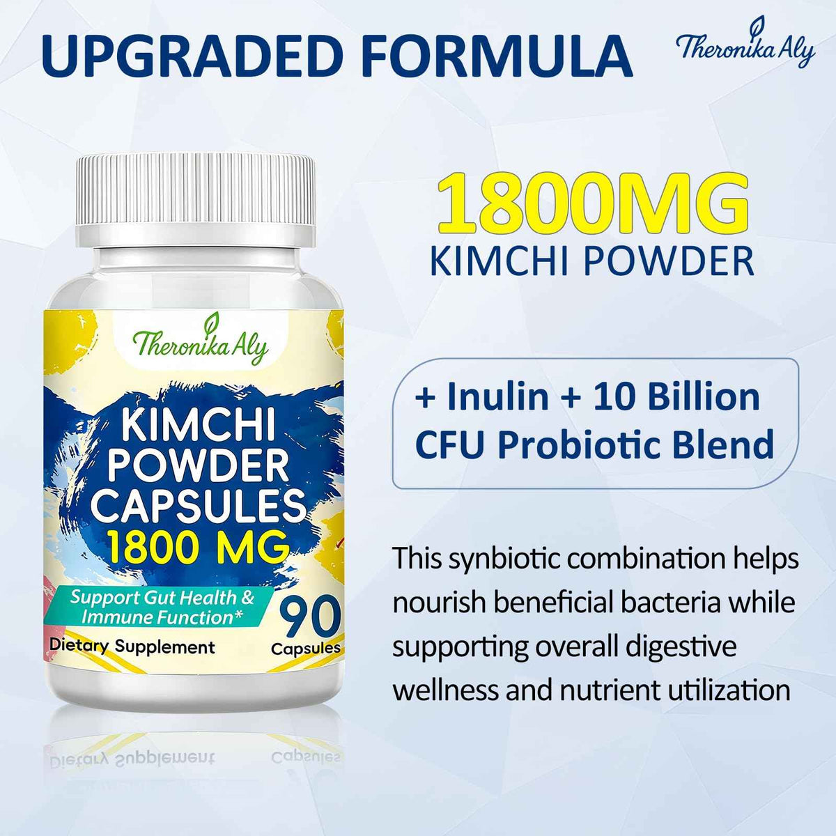 Kimchi Probiotic Capsules, Fermented Kimchi Powder with 10 Billion CFU Probiotics & Prebiotic Inulin, Gut Health & Digestive Support, Fermented Vegetable