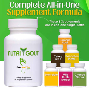 NutriGout Uric Acid Cleanse Supplement w/Turmeric, Celery Seed, Bromelain, Milk Thistle, Dandelion and Chanca Piedra,