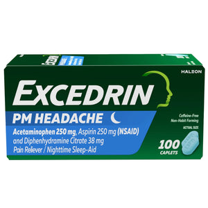 Excedrin PM for Headache Relief, Acetaminophen 250mg, Aspirin 250mg, Diphenhydramine Citrate 38mg, Pain Reliever, Nighttime Sleep-Aid, 100 Count ExcedrinBuy Supplements Australia