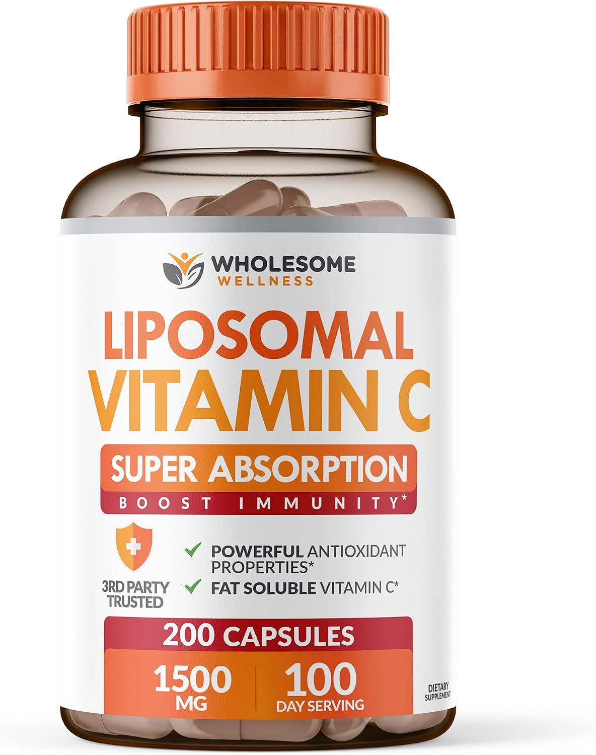 Wholesome Wellness Organic Probiotics 100 Billion CFU, Dr Formulated for Women and Men + Liposomal Vitamin C Capsules (200 Pills 1500mg Buffered) High Absorption VIT C Bundle