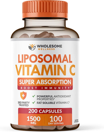 Wholesome Wellness Liposomal Vitamin C Capsules (200 Pills 1500mg Buffered) High Absorption VIT C + Whole Food Multivitamin for Women - Natural Multi Vitamins, Minerals, Organic Extracts Bundle