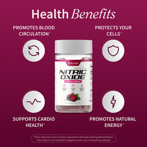 Snap Supplements Nitric Oxide Gummies - Beet Root Extract 300mg, Sugar Free Beetroot Supplement with Pomegranate Powder for Circulation & Natural Energy, 60 Vegan Gummies, Cherry Flavor Snap SupplementsBuy Supplements Australia