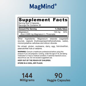Jarrow Formulas Magnesium L-Threonate, MagMind Magtein Magnesium Supplement, Brain Supplements for Memory Support, 90 Veggie Capsules, Up to a 30 Day Supply Jarrow FormulasBuy Supplements Australia