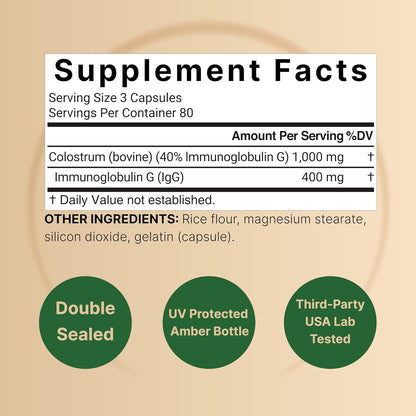 NatureBell Bovine Colostrum Supplement 1,000mg Per Serving, 240 Capsules | 40% IgG Colostrum Powder for Gut Health, Bloating, Skin, Hair & Immune Support – Non-GMO