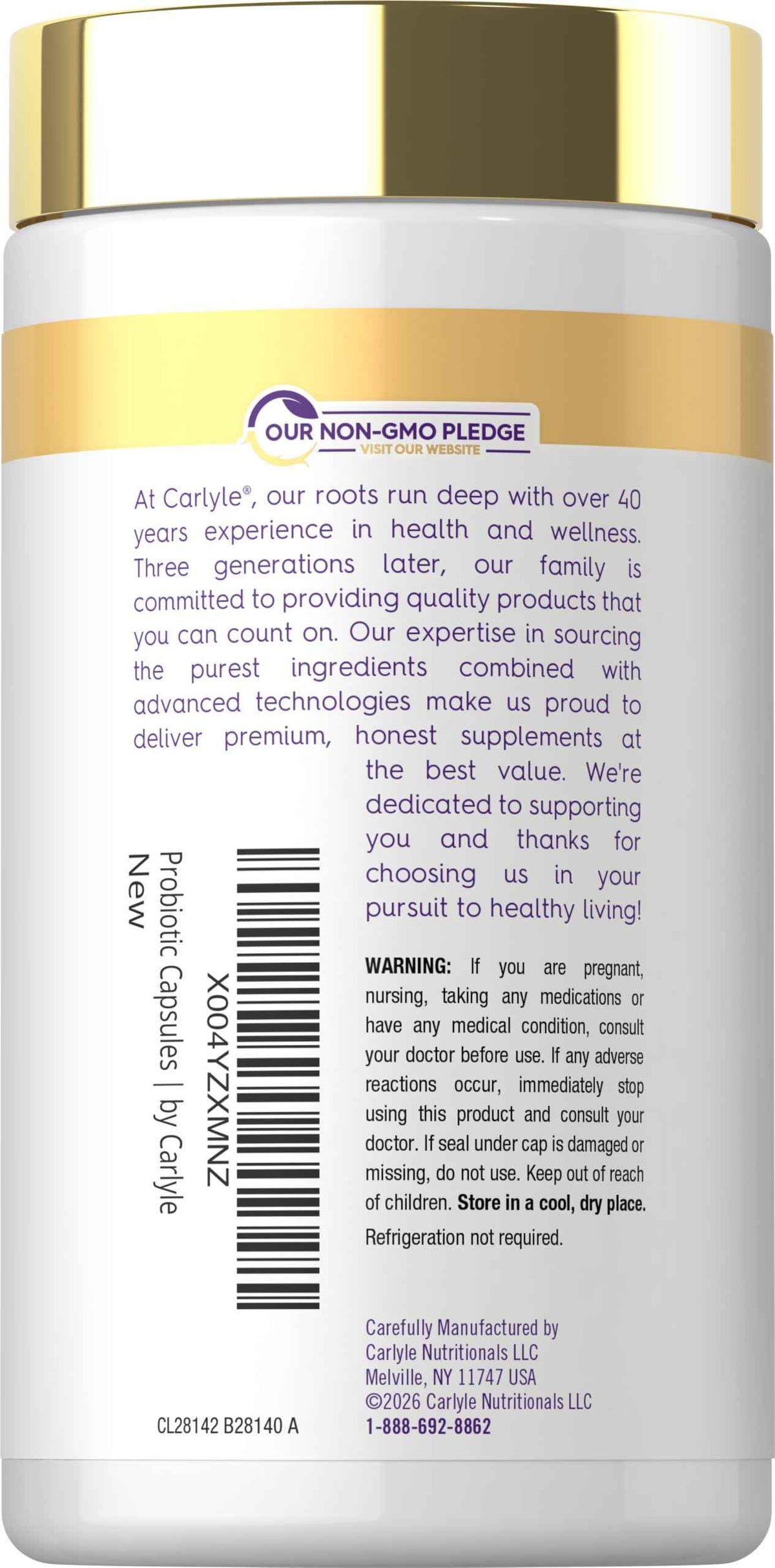 Carlyle Probiotic 100 Billion CFU | 120 Capsules | Delayed Release | 31 Probiotic Strains | with Prebiotic Fiber | Vegan, Non GMO, Gluten Free
