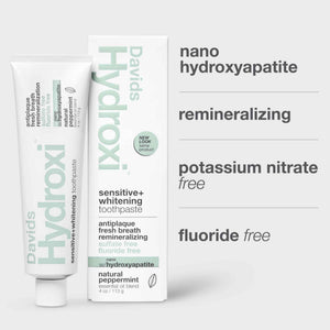 Davids Hydroxi Fluoride Free Nano Hydroxyapatite Toothpaste for Remineralizing, Sensitive Support, Whitening, Antiplaque, SLS Free,