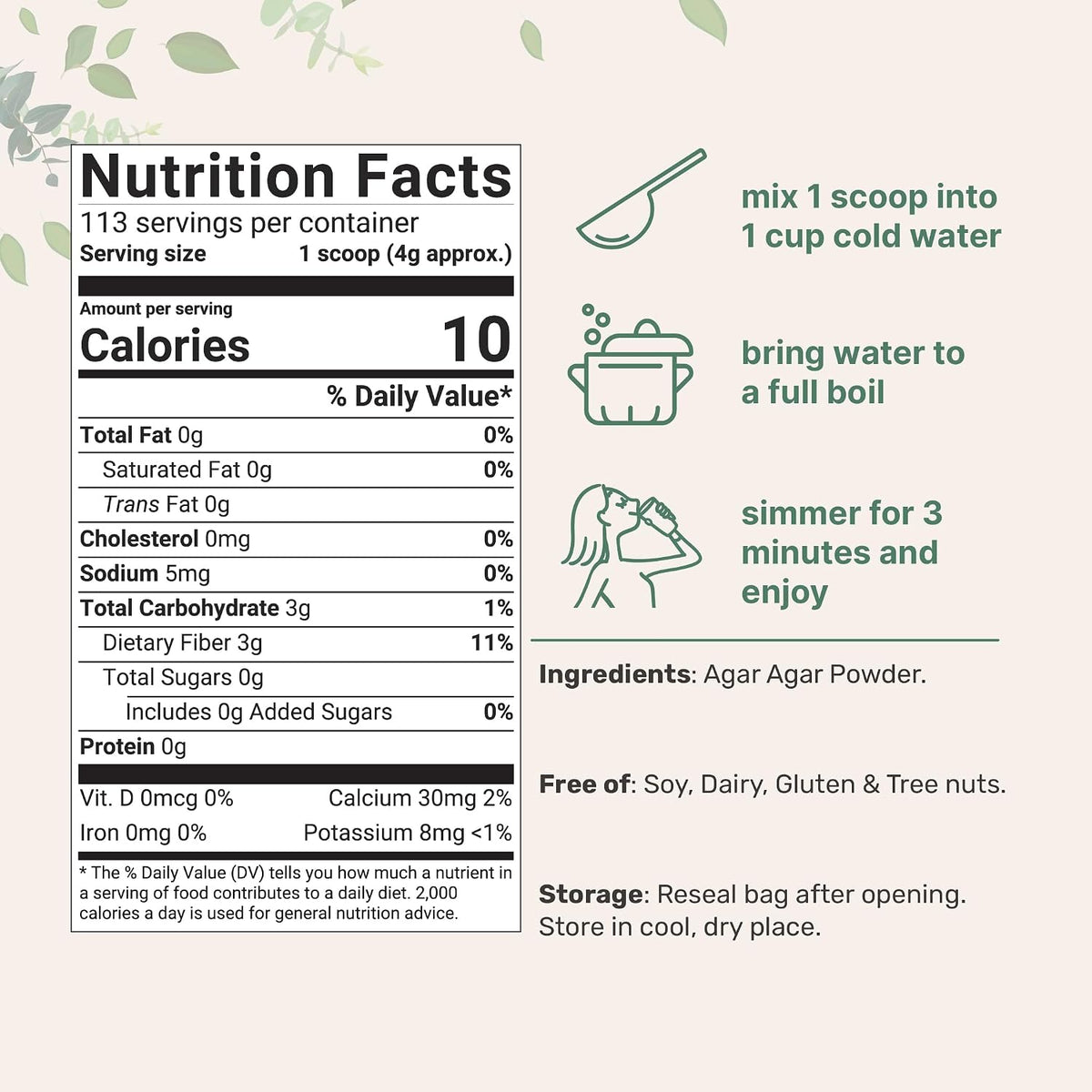 Agar Agar Powder, 1lb (16oz) | Planted-Based Source from Red Algae | Unflavored Thickening Agent for Cooking & Baking | Vegan Substitute for Beef Gelatin | Non-GMO, Vegan Friendly