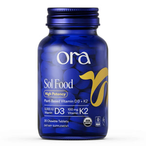 Ora Organic Vitamin D3 5000IU + K2 - Vegan Vitamin D from Lichen and K2 from Chickpeas for Bone Health, Immune Support, & Mood, Maximum Absorption - 1 Month Supply, 30 Chewable Tablets