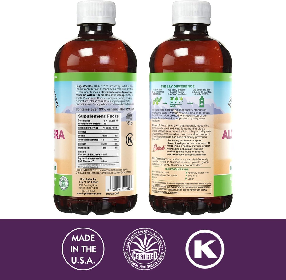 Lily Of The Desert Organic Aloe Vera Juice 2-Pack – Inner Fillet, Natural Gut & Digestive Support, Stomach Relief, 32 Fl Oz Ea