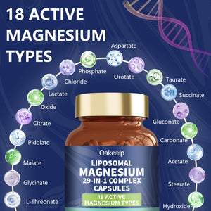 29-in-1 Liposomal 18 Active Types Magnesium Complex 1400MG Capsule,L-Threonate Glycinate Malate etc,Mild & Efficient,Extra Vitamin B6 B12 D3K2 & CoQ10, Relaxation Nerve* & Hert* Support Oakevlp buy supplements Au