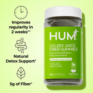 HUM Celery Juice Fiber Gummies for Adults, First Prebiotic Celery Juice Gummy, Gluten Free Fiber Supplement Supports Detoxification, Gut Health, Greens Gummies, Chlorophyll & Prebiotic Fiber, 60 Count HUMBuy Supplements Australia