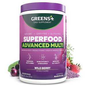 Greens+ Advanced Multi Wild Berry Superfood Powder, Organic Blend, Vegan, Non-GMO, Soy-Free, Dairy-Free, Gluten-Free, Dietary Supplement with Vitamins & Minerals, 9.4 oz Greens+Buy Supplements Australia