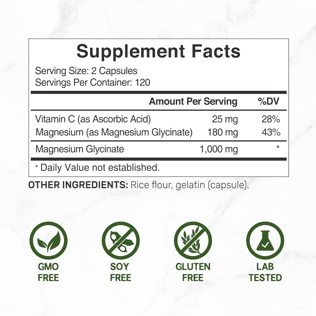 Magnesium Glycinate 500mg Per Capsule (1000mg Per Serving) Plus Vitamin C, 240 Capsules – 100% Chelated for Easy Absorption – Essential Mineral Supplement