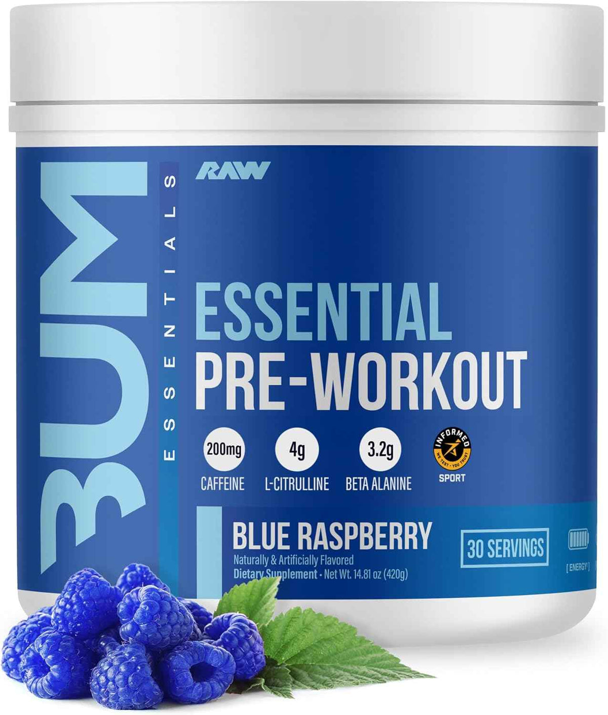 RAW Nutrition - Essential Pre - Chris Bumstead Pre Workout Formula, Sports Nutrition Pre-Workout Powders | Men & Womens Drink, Energy Powder for Working Out (Blue Raspberry)