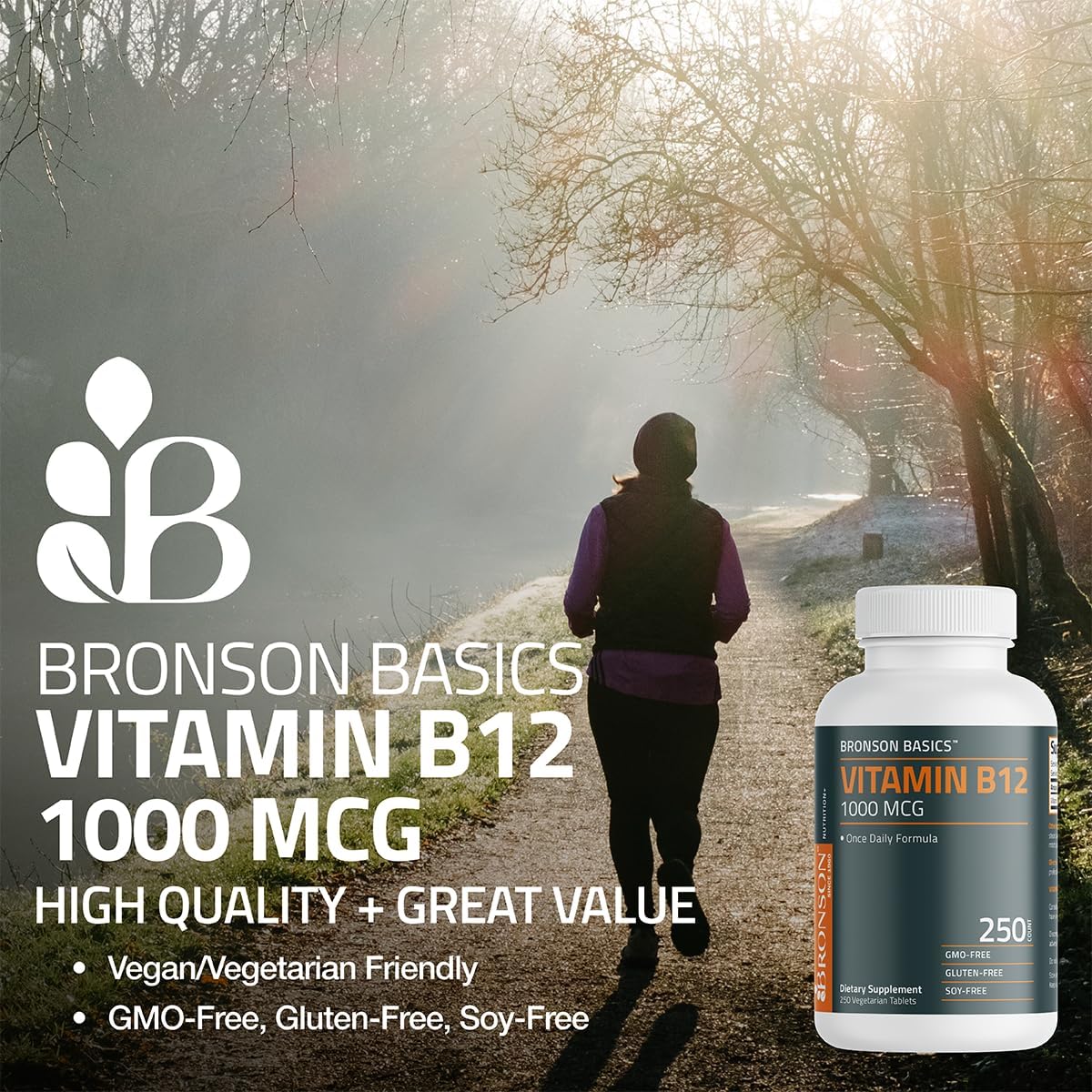 Bronson Vitamin B12 1000mcg Once Daily Formula Non-GMO, 250 Vegetarian Tablets