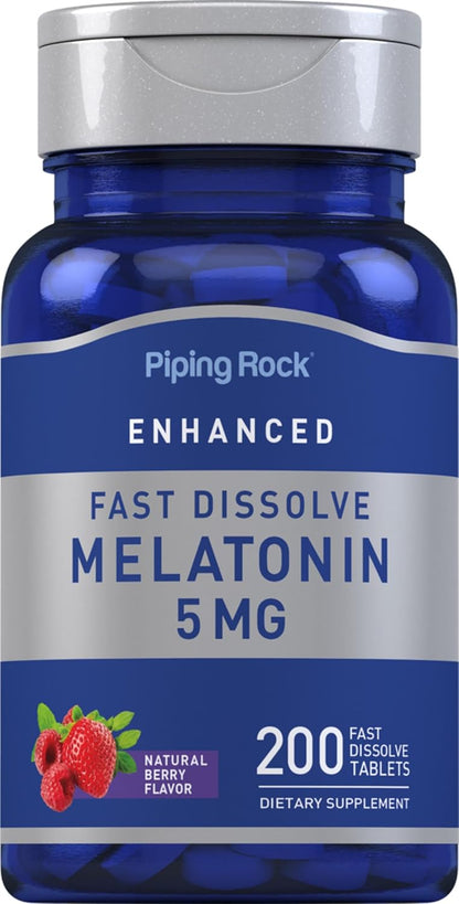 Piping Rock Melatonin 5mg | 200 Fast Dissolve Tablets | Berry Flavor | Adult Supplement | Vegetarian, Non-GMO, Gluten Free Formula