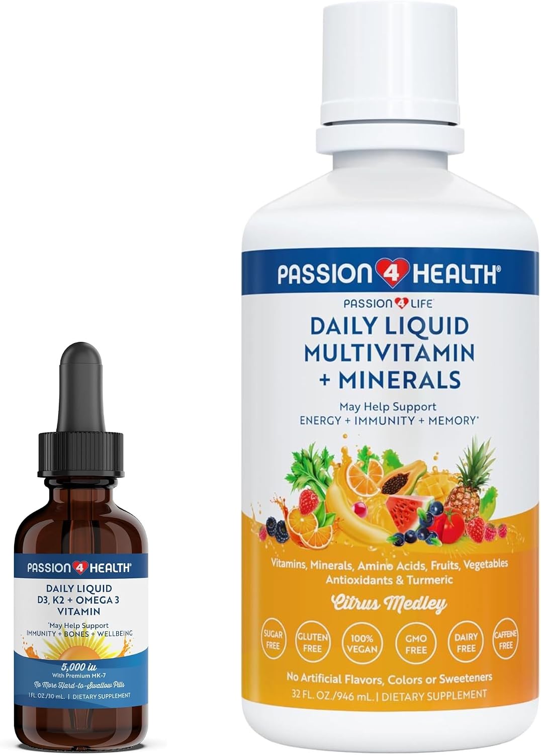 Passion 4 Life Liquid Multivitamin Plus Organic Liquid D3K2 Omega 3