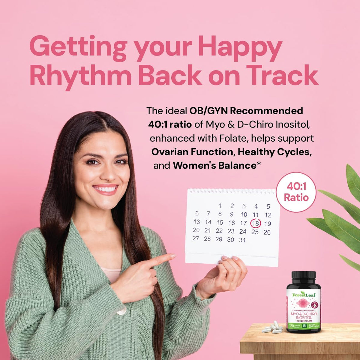 Myo-Inositol & D-Chiro Inositol Supplement for Women's Health | Fertility Supplements Women | Inositol 40:1 Ratio Support Ovarian Function & Healthy Hormone Balance Women | 2050mg | 120 Powder Caps
