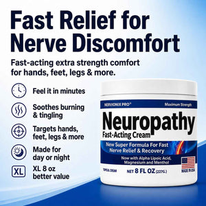 Neuropathy Nerve Relief Cream – Extra Large 8 oz – Maximum Strength for Feet Hands Legs Toes Back – Natural Ingredients Arnica Aloe Vera MSM Vitamins
