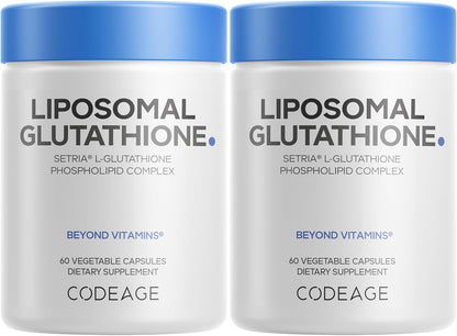 Codeage Liposomal Glutathione Supplement - Pure Reduced Setria L-Glutathione, Liposomal Delivery, Phospholipid Complex - Vegan, Non-GMO - 2-Pack