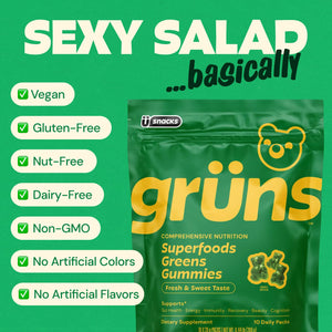 Gruns Adult Super Greens Multivitamin Gummies, Superfood Gummy Vitamins for Women and Men with Spirulina, Chlorella, Adaptogens & Prebiotic Fiber for Digestive Health (28 Count) GrünsBuy Supplements Australia