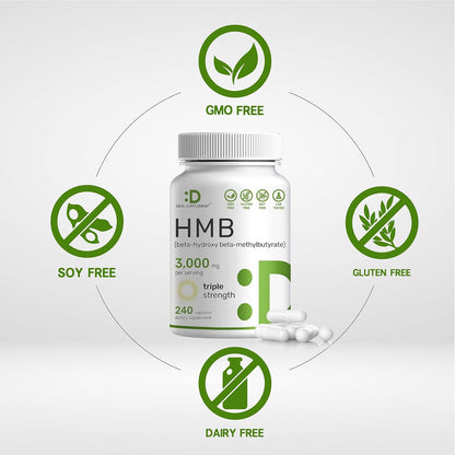 Ultra Strength HMB Supplements 3,000mg Per Serving, 240 Capsules | Third Party Tested | Supports Muscle Growth, Retention & Lean Muscle Mass | Fast Workout Recovery