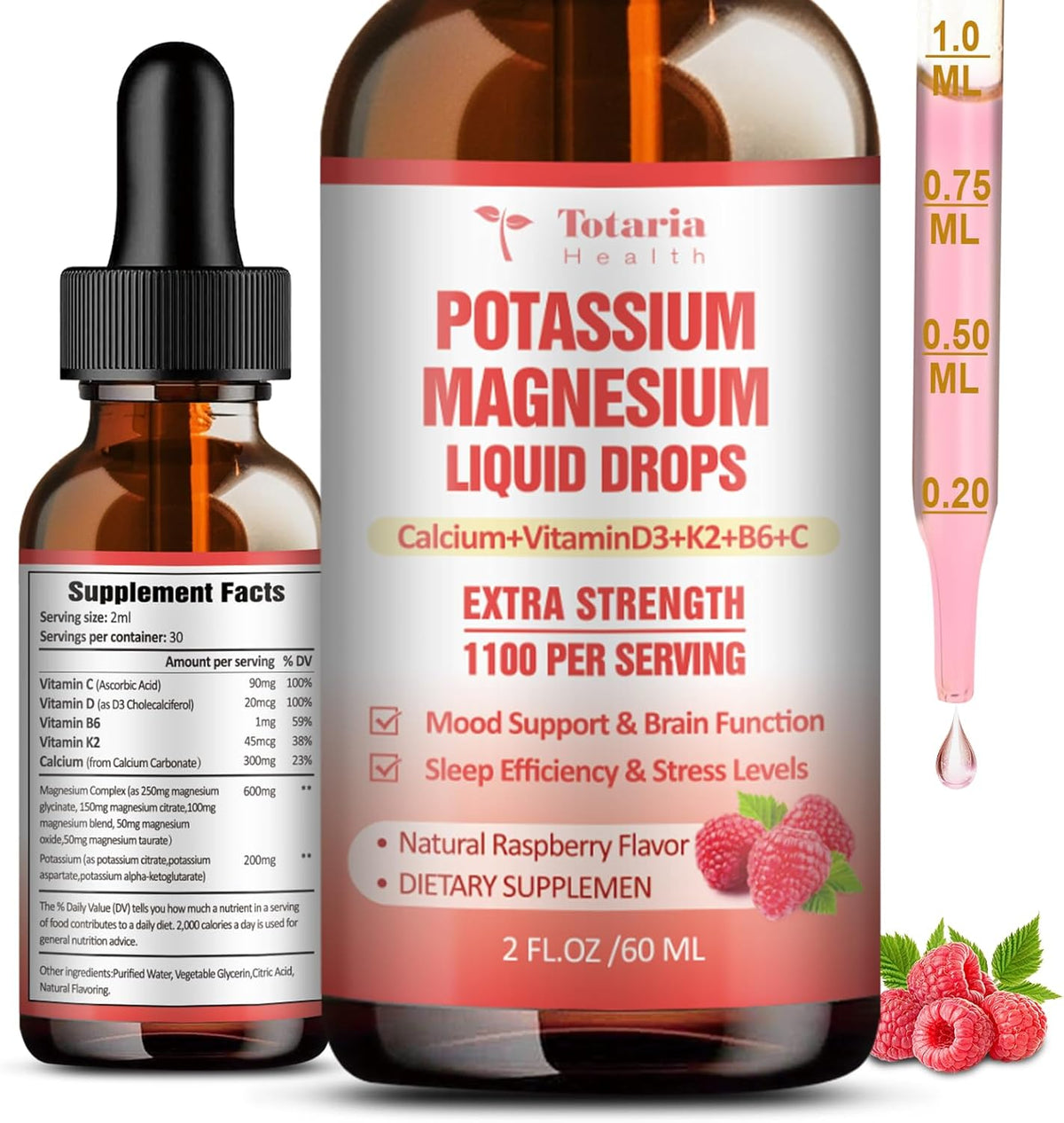 Potassium Magnesium Supplement Liquid Drops - High Absorption Potassium Supplement with Magnesium, Calcium, Vitamin D3 K2, Vegan, Non-GMO Potasio Support Leg Cramps, Bone, Muscle - 2 Fl oz