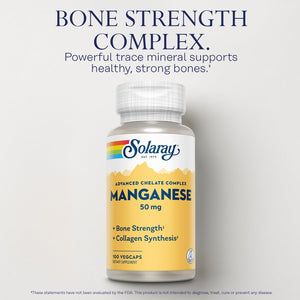 SOLARAY Manganese Supplement 50 mg - Essential Trace Minerals - Advanced Trace Mineral Supplements for Bone Strength and Bone Health Support - Lab Verified, 60-Day Guarantee, 100 Servings, 100 VegCaps SOLARAYBuy Supplements Australia