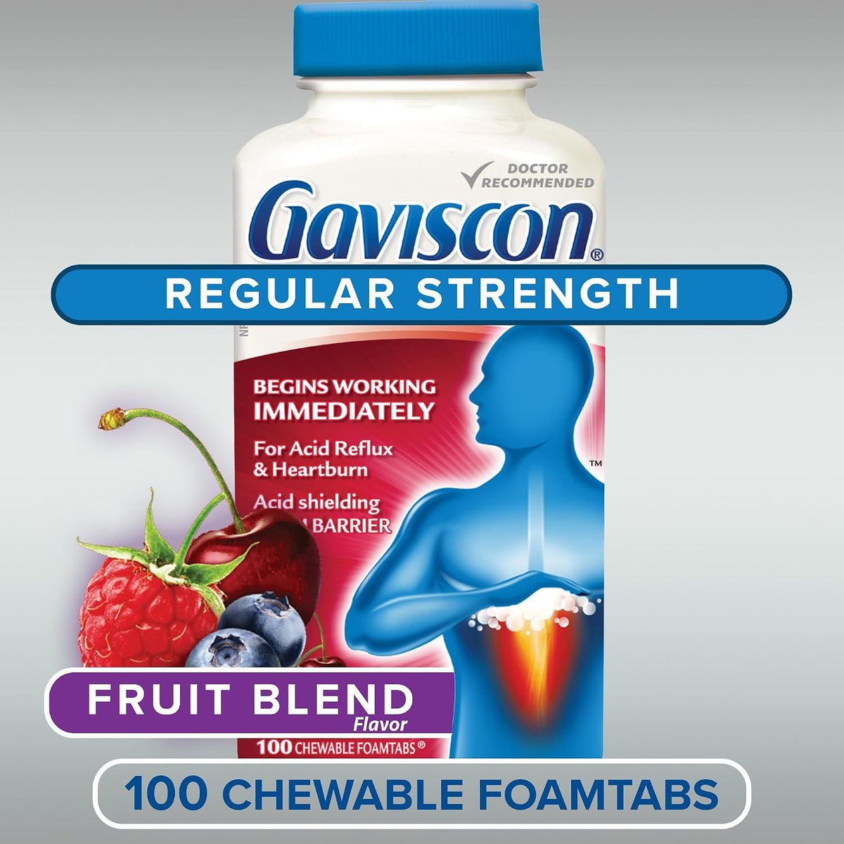 Gaviscon Regular Strength Fruit Antacid 100 Tablets