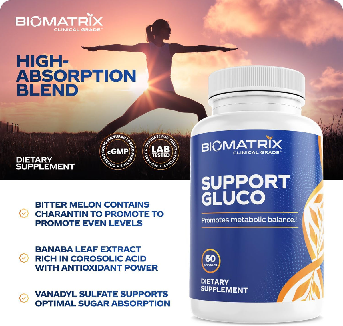 BioMatrix Metabolism Supplement for Men and Women, Cinnamon, Gymnema, Lipoic Acid, Vanadyl Sulfate, Chromium Picolinate, Bitter Melon (60 Capsules)
