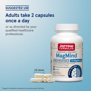 Jarrow Formulas Magnesium L-Threonate, MagMind Stress Resistance with L-Theanine and Rhodiolife, High Absorption Magnesium, Stress Relief and Mood Support, 60 Veggie Capsules, Up to a 30 Day Supply Jarrow FormulasBuy Supplements Australia