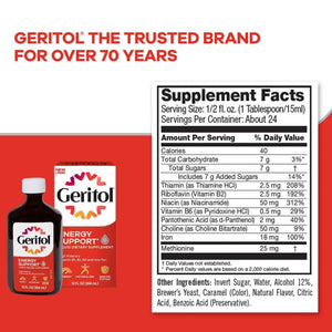 Geritol Liquid Vitamin and Iron Supplement, Energy Support Vitamins, Contains High Potency B-Vitamins and Iron, Easy to Swallow,